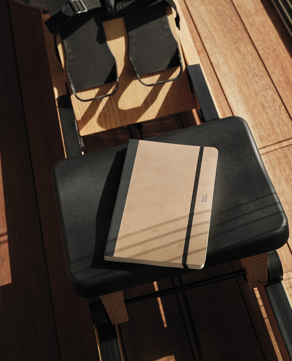 a notebook on a gym equipment